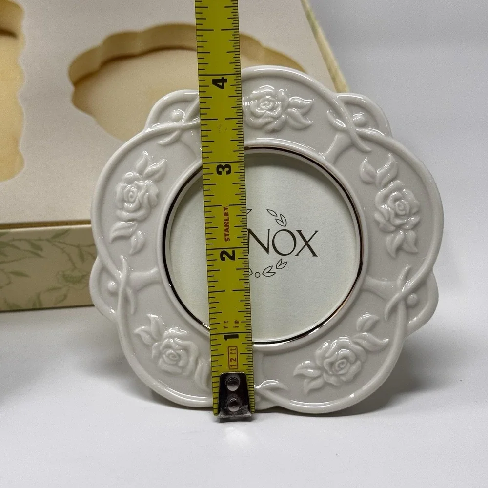 Lenox Cottagecore Picture Frame Set NIB White Porcelain Floral Rose 4x6 & Round